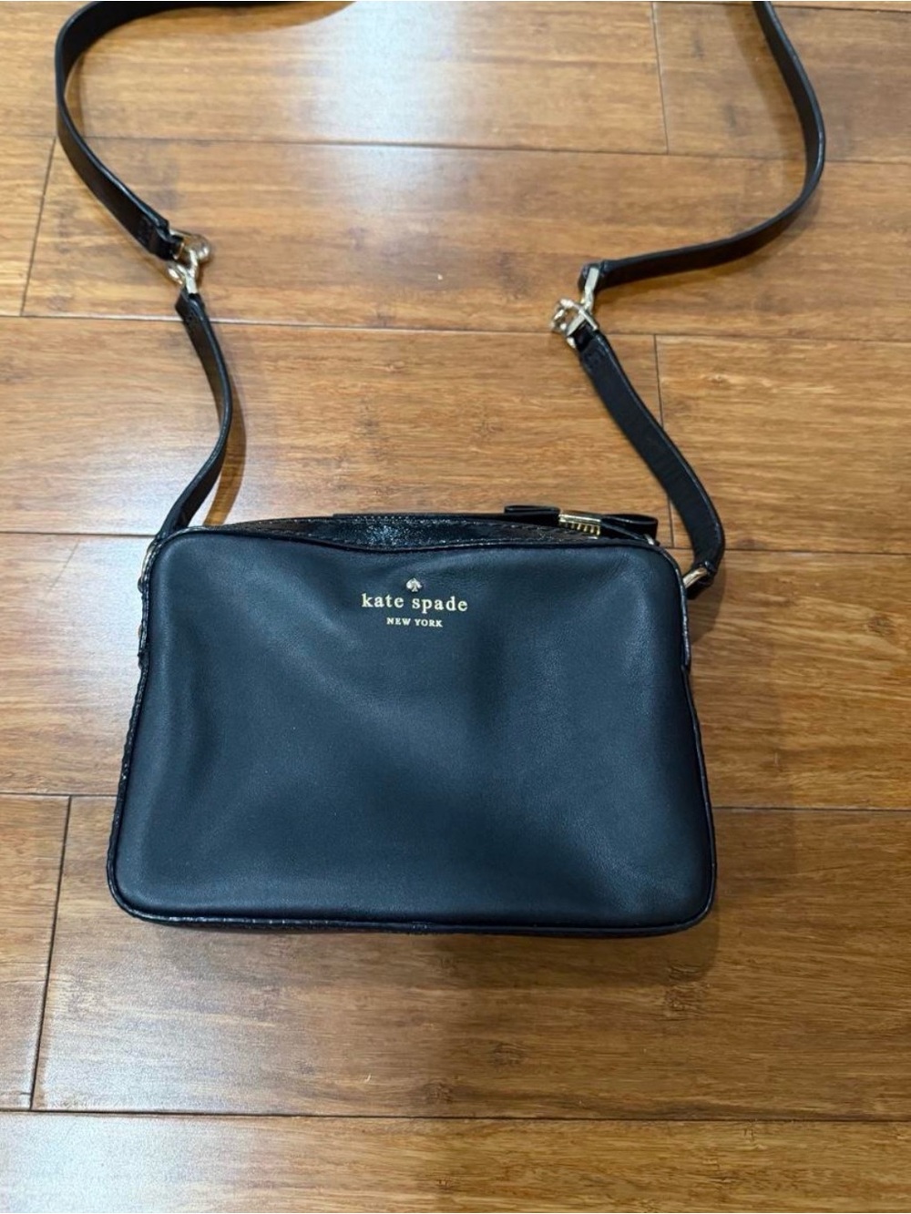 kate spade Black Leather Messenger Crossbody with Gold Logo